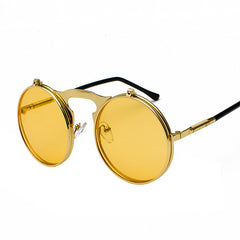 New Vintage Round Steampunk Sunglasses Flip-Up UV Protection Metal Frame Men And Women Summer Cycling Sun Glasses - Otaj Gifts