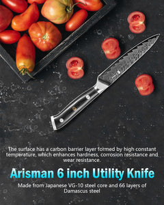 5 Inch Utility Knife, Japanese Damascus Steel Paring Knife, Sharp VG10 Fruit Slicing Knife, Small Kitchen Knife With Full Tang Ergonomic G10 Handle - Otaj Gifts