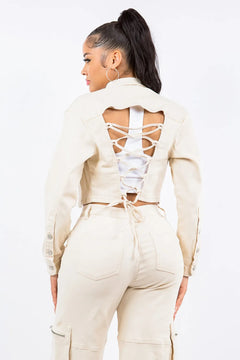 American Bazi Laced Back Cropped Jacket - Otaj Gifts