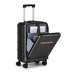 FCH Front Opening 20 Inch Expandable ABS-PC Trolley Case 20in Silent Wheels Inner Iron Outer Aluminum Trolley Rod Classic Color - Black - Otaj Gifts