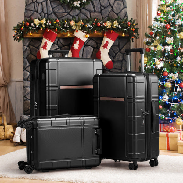 FCH 3-in-1 Set Double Wheel Silent Wheel With Wet & Dry Separation Compartment ABS, PC Trolley Case 20in 24in 28in ABS, PC Inner Aluminum Outer Iron Tie Rod Fabric - Black - Otaj Gifts