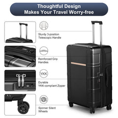 FCH 3-in-1 Set Double Wheel Silent Wheel With Wet & Dry Separation Compartment ABS, PC Trolley Case 20in 24in 28in ABS, PC Inner Aluminum Outer Iron Tie Rod Fabric - Black - Otaj Gifts