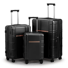 FCH 3-in-1 Set Double Wheel Silent Wheel With Wet & Dry Separation Compartment ABS, PC Trolley Case 20in 24in 28in ABS, PC Inner Aluminum Outer Iron Tie Rod Fabric - Black - Otaj Gifts