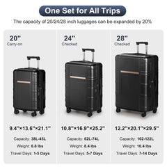FCH 3-in-1 Set Double Wheel Silent Wheel With Wet & Dry Separation Compartment ABS, PC Trolley Case 20in 24in 28in ABS, PC Inner Aluminum Outer Iron Tie Rod Fabric - Black - Otaj Gifts