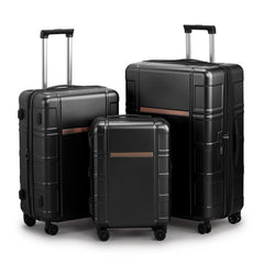 FCH 3-in-1 Set Double Wheel Silent Wheel With Wet & Dry Separation Compartment ABS, PC Trolley Case 20in 24in 28in ABS, PC Inner Aluminum Outer Iron Tie Rod Fabric - Black - Otaj Gifts