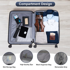 FCH 3-in-1 Set Double Wheel Silent Wheel With Wet & Dry Separation Compartment ABS, PC Trolley Case 20in 24in 28in ABS, PC Inner Aluminum Outer Iron Tie Rod Fabric - Black - Otaj Gifts