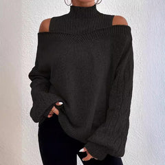 European And American Off-the-shoulder Sweater Women's Pullover Half Turtleneck Autumn And Winter New Lantern Sleeve Sweater - Otaj Gifts