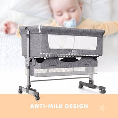 3-in-1 Bedside Crib With Mosquito Net, Large Storage Bag, Comfortable Mattress With Lockable Wheels, Grey - Otaj Gifts