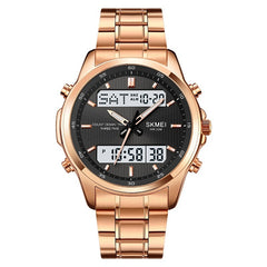 Multifunctional Men's Steel Strap Watch Double Display Sports - Otaj Gifts