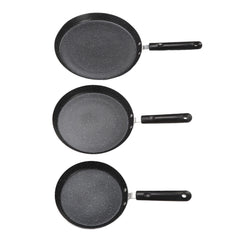 3 Piece Frying Pan Set Black Aluminum Alloy Portable Anti Stick Frying Pan for Egg Mille Feuille Pizza - Otaj Gifts
