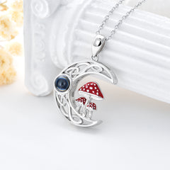 100 languages I Love You Projection Stone Mushroom Moon Necklace Sterling Silver - Otaj Gifts