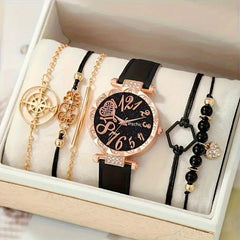 Women's Diamond Dial Belt Quartz Watch Beaded Bracelet Suit - Otaj Gifts