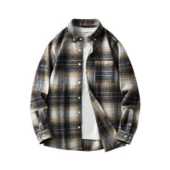Cross-border Foreign Trade Men's Autumn And Winter New Plaid Plus Size Long-sleeved Shirt Casual Coat Thickened Flannel Shirt Men - Otaj Gifts