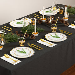 Set Of 50 Flat Plastic Round Gold Disposable Cutlery Containing Large And Small Plates, Cups, Cutlery, Paper Towels, Straws - Otaj Gifts
