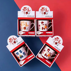Creative Ceramic Mug with Spoon and Cartoon Character - Otaj Gifts