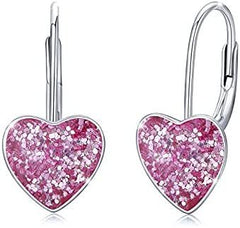 925 Sterling Silver Heart Leverback Sleeper Small 10mm Heart Dangle Hoop Earrings - Otaj Gifts