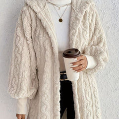 Hooded Double-sided Plush Cuff Thread Long Coat - Otaj Gifts