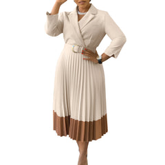 Suit Collar Fashion Elegant Pleated African Dress - Otaj Gifts