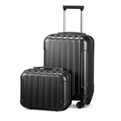 FCH Vertical Pattern 2-Piece Set 20 Inch Expandable With 14 Inch Suitcase, ABS, PC Trolley Case, 14in 20in Silent Wheels, Inner Iron And Outer Aluminum Tie Rod, Classic Color- Black - Otaj Gifts
