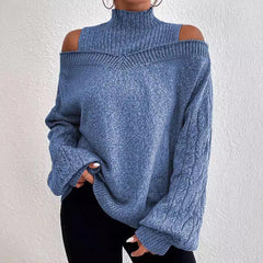 European And American Off-the-shoulder Sweater Women's Pullover Half Turtleneck Autumn And Winter New Lantern Sleeve Sweater - Otaj Gifts