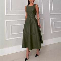 Sleeveless Casual Jumpsuit Leather Skirt Loose Party Zipper Women - Otaj Gifts