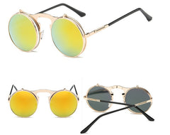 New Vintage Round Steampunk Sunglasses Flip-Up UV Protection Metal Frame Men And Women Summer Cycling Sun Glasses - Otaj Gifts
