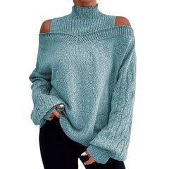 European And American Off-the-shoulder Sweater Women's Pullover Half Turtleneck Autumn And Winter New Lantern Sleeve Sweater - Otaj Gifts