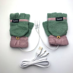 USB Electrically Heated Gloves Half Finger Gloves Indoor Outdoor - Otaj Gifts