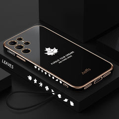 Straight Edge Electroplating Phone Case Maple Leaf Cell Phone Shell - Otaj Gifts