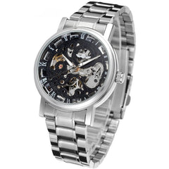 Winner Round Hollow Transparent Mechanical Steel Strap Watch - Otaj Gifts