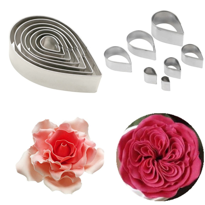 7Pcs/Set Rose Cutter Stainless Steel Water Drop Shape Fondant Flower Molds Petal Stencils Cutter Cake Decoration Tools - Otaj Gifts
