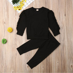 Newborn Baby Boys Girls Ruffles Jumper Solid Long Sleeve Sweatshirt Tops Pants Infant Kids 2Pcs Outfits Clothes Set Fall Clothes - Otaj Gifts