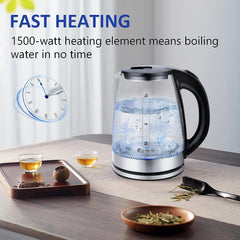 Electric Kettle Water Boiler, 1.8L Electric Tea Kettle, Wide Opening Hot Water Boiler With LED Light, Auto Shut-Off & Boil Dry Protection, Glass Black - Otaj Gifts