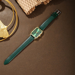 Leather Women's Watch Square Quartz Watch Korean Necklace Earrings Ring Set - Otaj Gifts