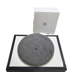 Japanese And Korean Woolen Black Crystal Beret Women's British Retro - Otaj Gifts