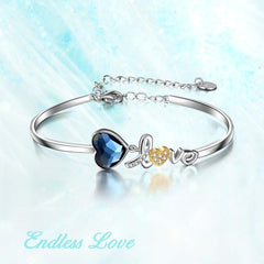 I Love You Heart Bangle Bracelet Fine Jewelry in Sterling Silver with Crystal - Otaj Gifts