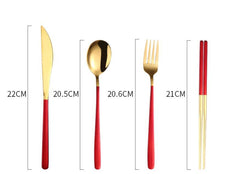 304 Dinnerware Set Flatware Kitchen Accessories Camping Travel Sets Gold Knife Fork Spoon Portable Cutlery Sets With Case - Otaj Gifts