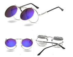 New Vintage Round Steampunk Sunglasses Flip-Up UV Protection Metal Frame Men And Women Summer Cycling Sun Glasses - Otaj Gifts