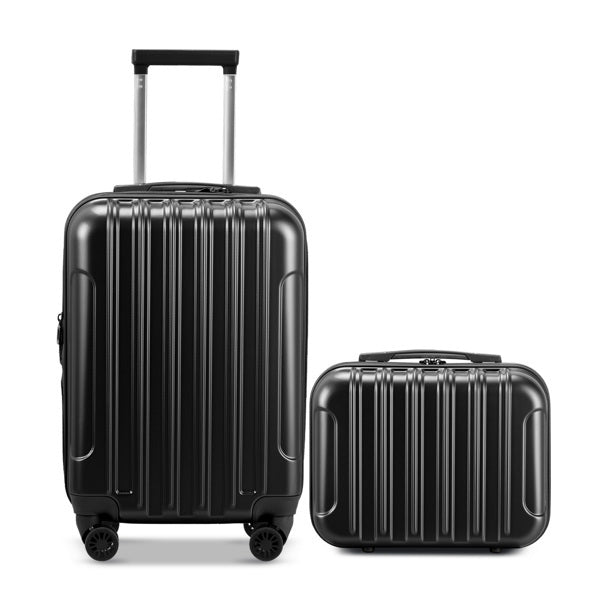 FCH Vertical Pattern 2-Piece Set 20 Inch Expandable With 14 Inch Suitcase, ABS, PC Trolley Case, 14in 20in Silent Wheels, Inner Iron And Outer Aluminum Tie Rod, Classic Color- Black - Otaj Gifts