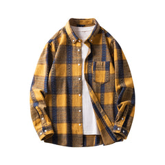 Cross-border Foreign Trade Men's Autumn And Winter New Plaid Plus Size Long-sleeved Shirt Casual Coat Thickened Flannel Shirt Men - Otaj Gifts