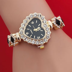 Fashion Diamond-embedded Love Heart-shaped Bracelet Watch Suit - Otaj Gifts