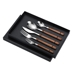 Tableware Cutlery Set Stainless Steel Dinner Knives Forks Spoons Eating Utensils High Hardness Flatware Set Wood Grain Handle - Otaj Gifts