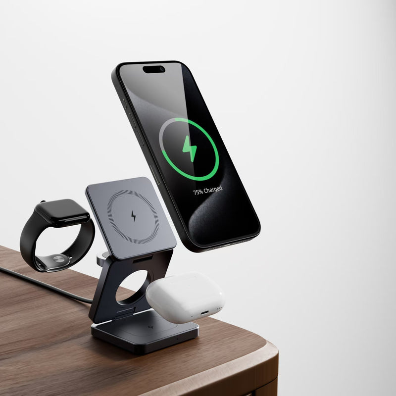 Magnetic 15W Foldable 3-in-1 Wireless Charging Station For IP Devices - Otaj Gifts