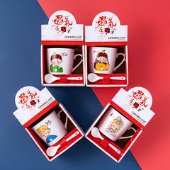 Creative Ceramic Mug with Spoon and Cartoon Character - Otaj Gifts