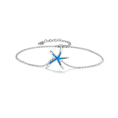 Opal Starfish Anklet in White Gold Plated Sterling Silver - Otaj Gifts