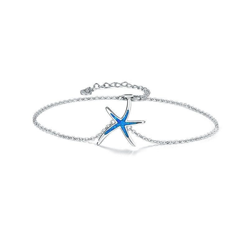 Opal Starfish Anklet in White Gold Plated Sterling Silver - Otaj Gifts