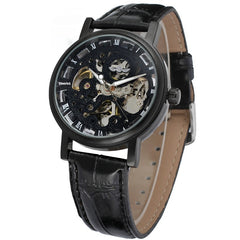 Winner Round Hollow Transparent Mechanical Steel Strap Watch - Otaj Gifts