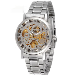 Winner Round Hollow Transparent Mechanical Steel Strap Watch - Otaj Gifts