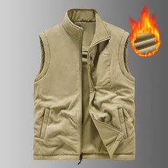 Vest Man Winter Fleece-lined Multi-pocket Vest Middle-aged Father - Otaj Gifts