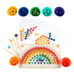 Wooden Peg Board Beads Game Educational Rainbow Clip Beads Puzzle Sorting Toys for Toddlers Preschoolers - Otaj Gifts